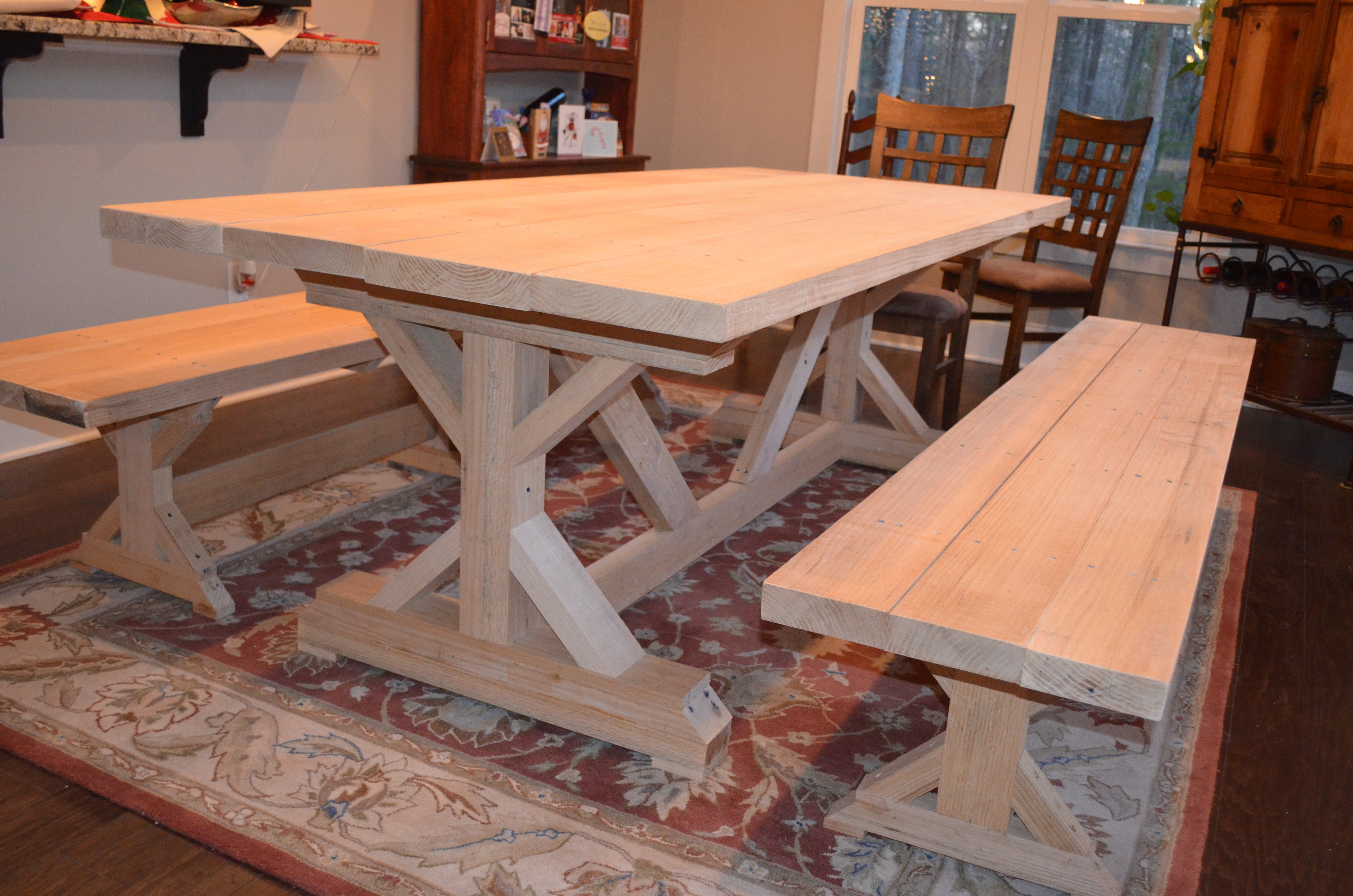 Our Fancy Smancy Farmhouse Table with matching benches ...